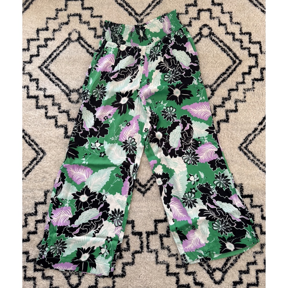 Anthropologie Maeve Saria Smocked Palazzo Wide Leg Floral Pant Size Medium - Picture 2 of 6